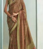 Green digital printed rich pallu handloom weaving saree with blouse