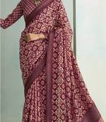 Wine digital printed rich pallu handloom weaving saree with blouse