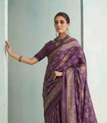 Purple digital printed rich pallu handloom weaving saree with blouse