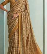 Chocolate digital printed rich pallu handloom weaving saree with blouse