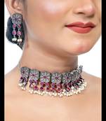 Pearl oxidized stone set indian stone studded with earrings, oxidized handmade jewelry set, antique