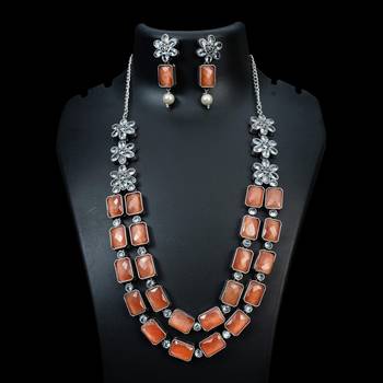 Double layer green orange ad necklace set oxidized indian handmade jewelry set wedding necklace set 1
