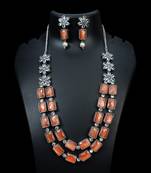 Double layer green orange ad necklace set oxidized indian handmade jewelry set wedding necklace set