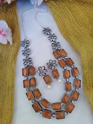 Double layer green orange ad necklace set oxidized indian handmade jewelry set wedding necklace set 2