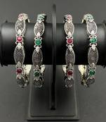 Red green bangle set german silver oxidised bangle set of 4 indian bangles stone