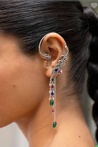 Boho earcuff rising earrings silver oxidised boho ethnic jewelry ear cuff earring