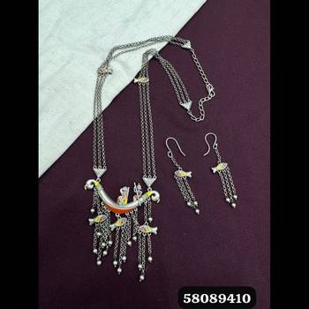 Multicolor long necklace pendant indian jewellery set fish design 2