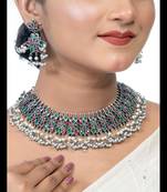 Red green oxidized stone choker south indian jewelry set pearl stone choker necklace set temple set