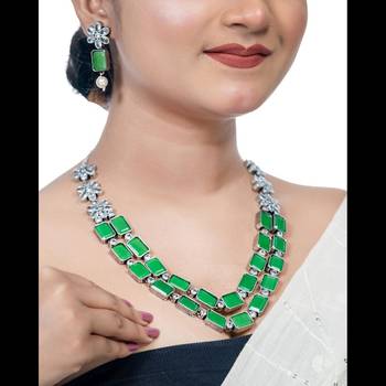 Double layer green orange ad necklace set oxidized indian handmade jewelry set wedding necklace set 1