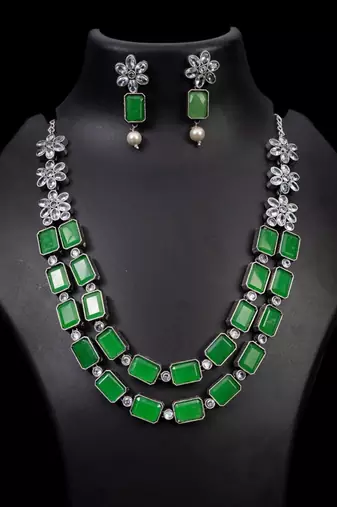 Double layer green orange ad necklace set oxidized indian handmade jewelry set wedding necklace set