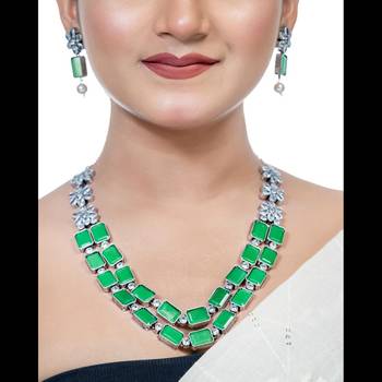 Double layer green orange ad necklace set oxidized indian handmade jewelry set wedding necklace set 3