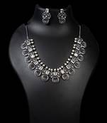 Indian oxidized stone necklace set red green white stone silver plated handmade jewelry set