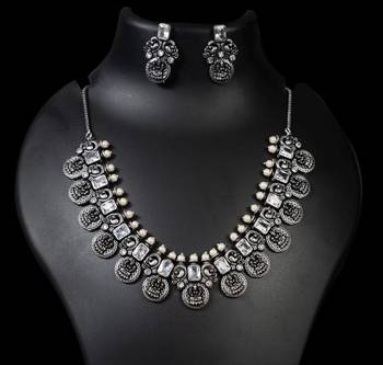 Indian oxidized stone necklace set red green white stone silver plated handmade jewelry set 2