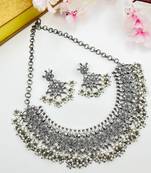 Silver plated oxidized adjustable choker necklace set indian german silver design boohoo style