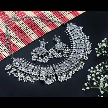 Silver plated oxidized adjustable choker necklace set indian german silver design boohoo style 3