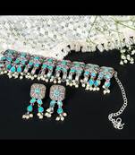 Pearl oxidized stone set indian stone studded with earrings, oxidized handmade jewelry set, antique