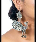 Afghani glass earrings peacock indian mirror dangle earrings oxidized dangler for women earring