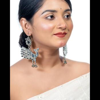Afghani glass earrings peacock indian mirror dangle earrings oxidized dangler for women earring 2