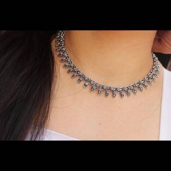 Leaf style german silver oxidized choker jewelry set silver choker necklace set handmade choker set 1
