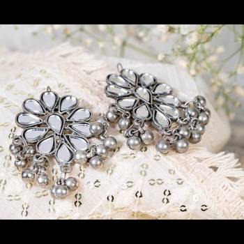 Mirror stud earrings, glass jewelry, oxidized studs, wedding collection, kemp jewelry earrings set 3