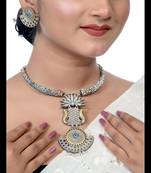 Dual tone stone oxidised jewelry set silver replica set ethnic jewelry, temple jewelry, necklace set