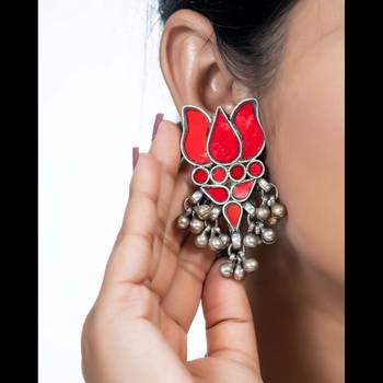 Red lotus mirror afghani boho tribal choker set, real glass oxidized tribal jewelry necklace set 2