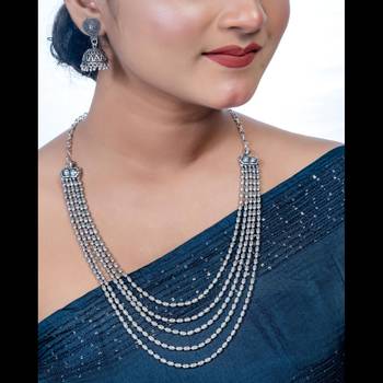 Multilayer silver oxidised necklace five layer long beaded necklace, oxidized necklace jewelry set 1