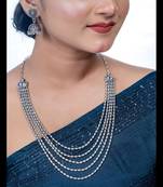 Multilayer silver oxidised necklace five layer long beaded necklace, oxidized necklace jewelry set