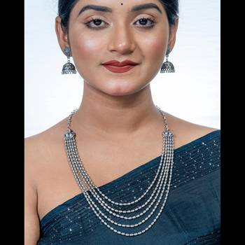 Multilayer silver oxidised necklace five layer long beaded necklace, oxidized necklace jewelry set 2