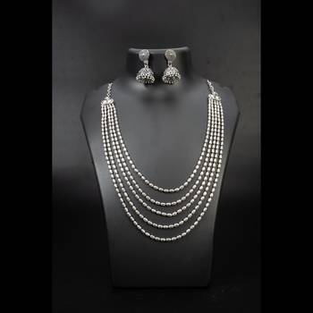 Multilayer silver oxidised necklace five layer long beaded necklace, oxidized necklace jewelry set 4