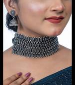 Oxidized choker set indian silver plated handmade choker necklace party wear german silver necklace