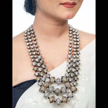 Multilayer beaded necklace, two tone necklace, long beaded necklace, oxidized necklace set 1