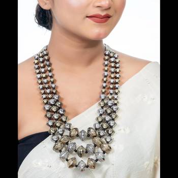 Multilayer beaded necklace, two tone necklace, long beaded necklace, oxidized necklace set 3