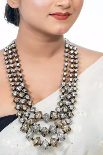 Multilayer beaded necklace, two tone necklace, long beaded necklace, oxidized necklace set