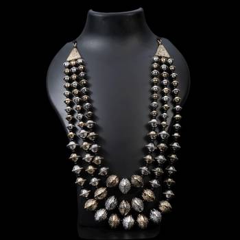 Multilayer beaded necklace, two tone necklace, long beaded necklace, oxidized necklace set 4