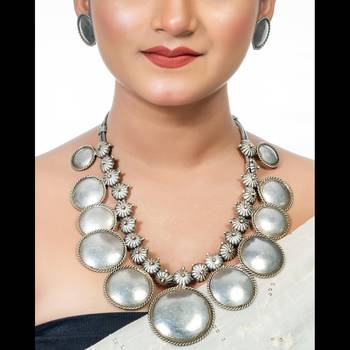 Statement necklace set silver antique oxidized indian replica polish designer coin necklace set 1
