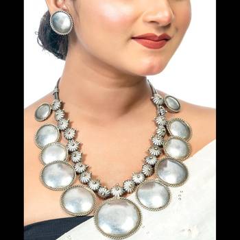 Statement necklace set silver antique oxidized indian replica polish designer coin necklace set 2