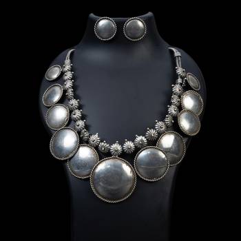 Statement necklace set silver antique oxidized indian replica polish designer coin necklace set 3