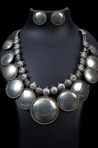 Statement necklace set silver antique oxidized indian replica polish designer coin necklace set