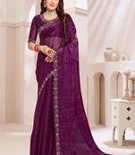 Wine Handwork Zarkan Cutwork Border Silk Saree