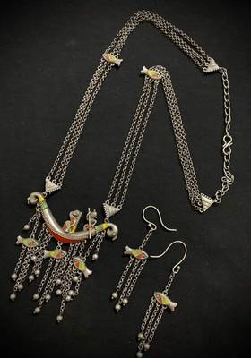 Multicolor long necklace pendant indian jewellery set fish design 1