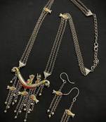 Multicolor long necklace pendant indian jewellery set fish design