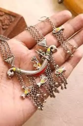 Multicolor long necklace pendant indian jewellery set fish design
