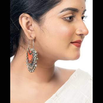 Orange chand bali mirror glass earrings afghani mirror earrings indian glass jewelry, jewelry set 2