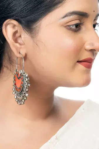 Orange chand bali mirror glass earrings afghani mirror earrings indian glass jewelry, jewelry set