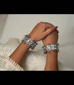 Show stopper kada afghani mirror kada glass bangles, mirror glass bangles, oxidized kara silver, set