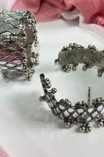 Show stopper kada afghani mirror kada glass bangles, mirror glass bangles, oxidized kara silver, set