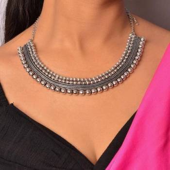 German silver oxidized necklace handmade indian german jewelry boohoo tribal lightweight choker set 1