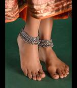 Indian german silver handmade antique design pair of ghungroo anklets oxidized heavy paayal set