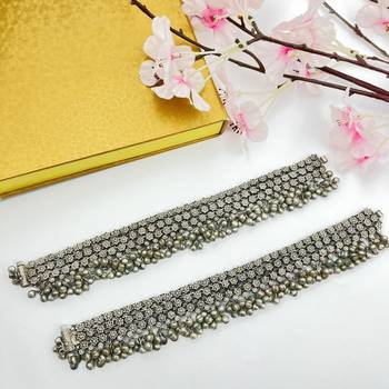 Indian german silver handmade antique design pair of ghungroo anklets oxidized heavy paayal set 4